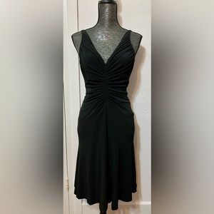 White House Black Market Black Cocktail Dress Sleeveless Ruched V-Neck Size 4